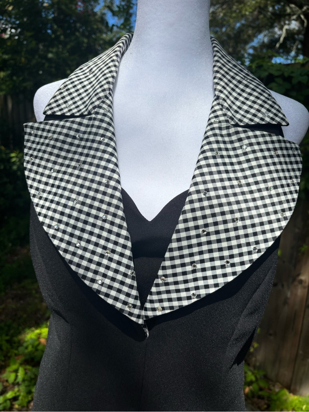 Dress Statement Gingham Rhinestone Collar Sweetheart Neckline